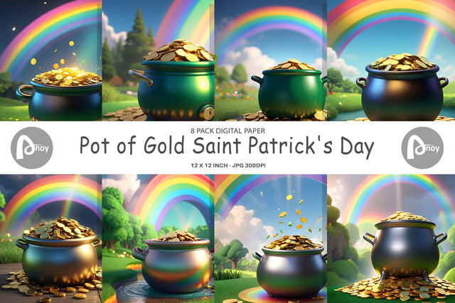 Digital Paper Pot of Gold Patrick's Day Digital Pattern artnoy 