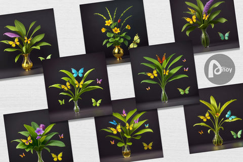 Digital Paper Pot Plants and Butterfly Sublimation artnoy 