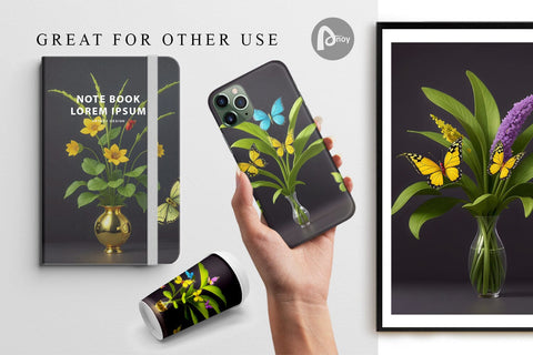 Digital Paper Pot Plants and Butterfly Sublimation artnoy 