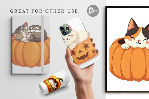 Digital Paper Pumpkin Cats Fall Digital Pattern artnoy 