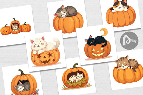 Digital Paper Pumpkin Cats Fall Digital Pattern artnoy 