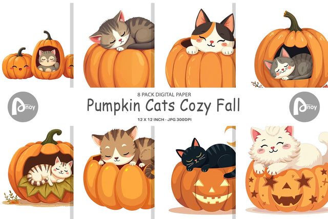 Digital Paper Pumpkin Cats Fall Digital Pattern artnoy 