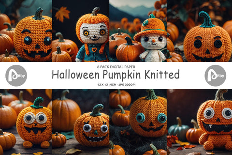 Digital Paper Pumpkin Knitted Digital Pattern artnoy 