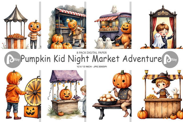 Digital Paper Pumpkin Market Adventure Digital Pattern artnoy 