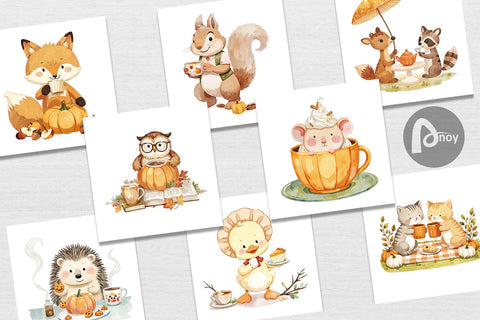 Digital Paper Pumpkin Tea Animals Digital Pattern artnoy 