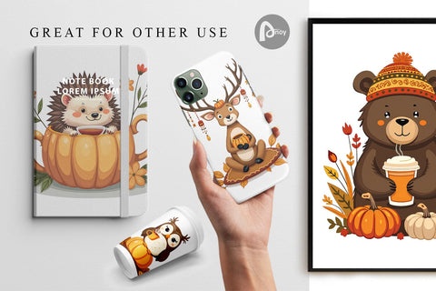 Digital Paper Pumpkin Tea Animals Digital Pattern artnoy 