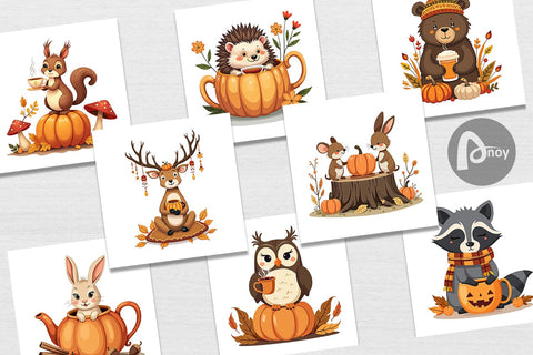 Digital Paper Pumpkin Tea Animals Digital Pattern artnoy 