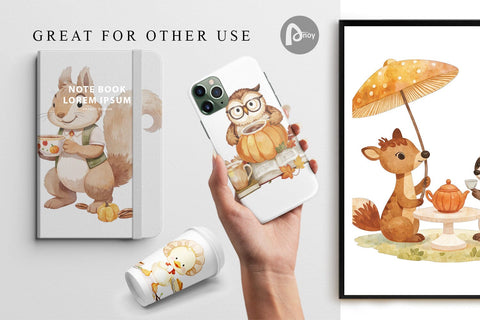 Digital Paper Pumpkin Tea Animals Digital Pattern artnoy 