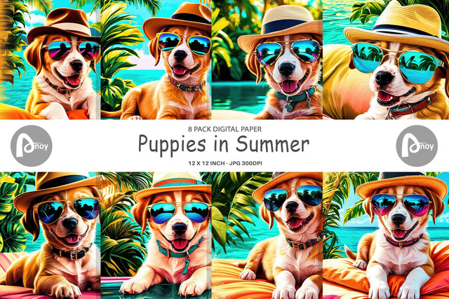 Digital Paper Puppies in Summer Sublimation artnoy 