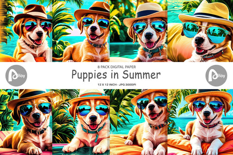 Digital Paper Puppies in Summer Sublimation artnoy 