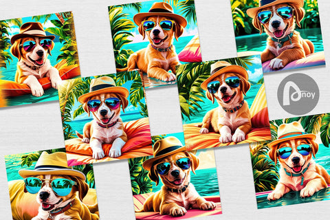 Digital Paper Puppies in Summer Sublimation artnoy 