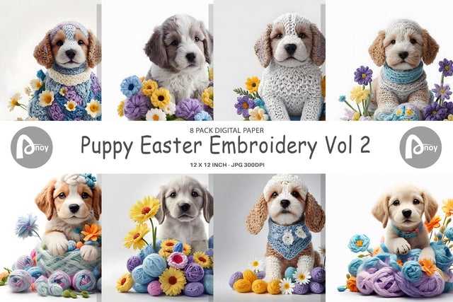 Digital Paper Puppy Easter Embroidery Digital Pattern artnoy 