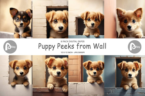 Digital Paper Puppy Peeks from Wall Digital Pattern artnoy 