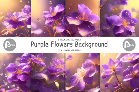 Digital Paper Purple Flowers Background Digital Pattern artnoy 