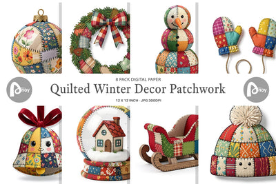 Digital Paper Quilted Winter Decor Patchwork Digital Pattern artnoy 