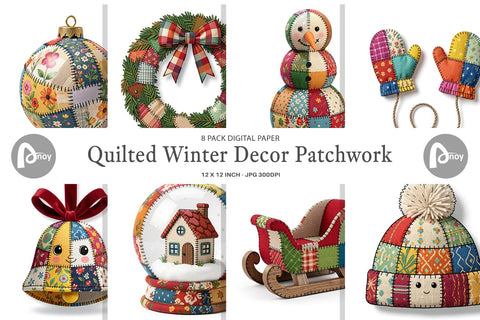 Digital Paper Quilted Winter Decor Patchwork Digital Pattern artnoy 