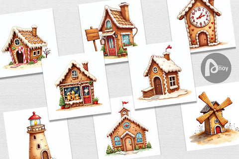 Digital Paper Quirky Gingerbread Village Watercolor Digital Pattern artnoy 