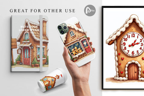 Digital Paper Quirky Gingerbread Village Watercolor Digital Pattern artnoy 
