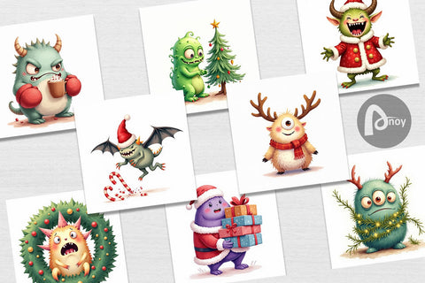 Digital Paper Quirky Monster Christmas Digital Pattern artnoy 