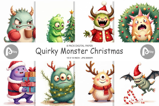 Digital Paper Quirky Monster Christmas Digital Pattern artnoy 