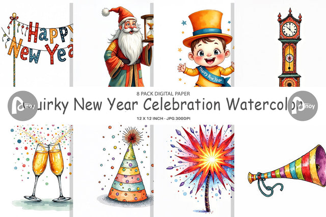 Digital Paper Quirky New Year Digital Pattern artnoy 