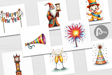 Digital Paper Quirky New Year Digital Pattern artnoy 