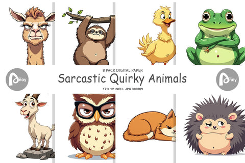 Digital Paper Quirky Sarcastic Animals Digital Pattern artnoy 