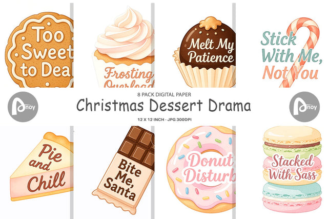 Digital Paper Quotes Watercolor Christmas Dessert Drama Digital Pattern artnoy 