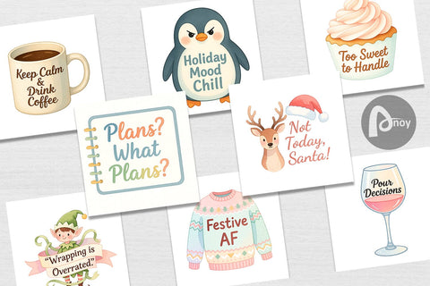 Digital Paper Quotes Watercolor Christmas Survival Kit Digital Pattern artnoy 