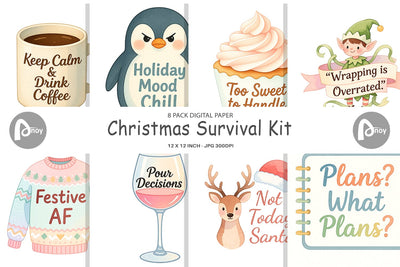 Digital Paper Quotes Watercolor Christmas Survival Kit Digital Pattern artnoy 