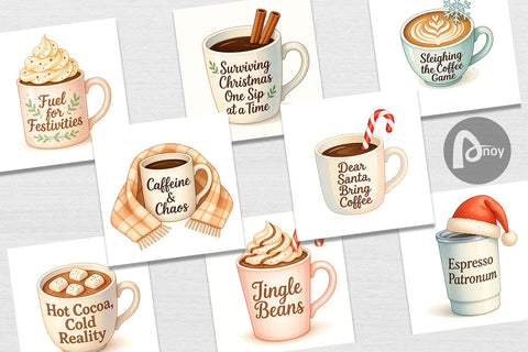 Digital Paper Quotes Watercolor Coffee and Chaos Christmas Digital Pattern artnoy 