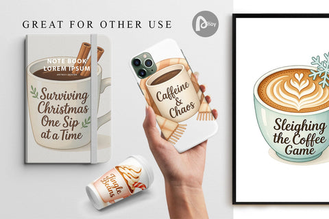 Digital Paper Quotes Watercolor Coffee and Chaos Christmas Digital Pattern artnoy 