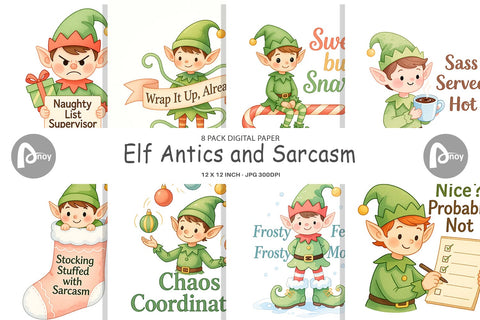 Digital Paper Quotes Watercolor Elf Antics and Sarcasm Digital Pattern artnoy 