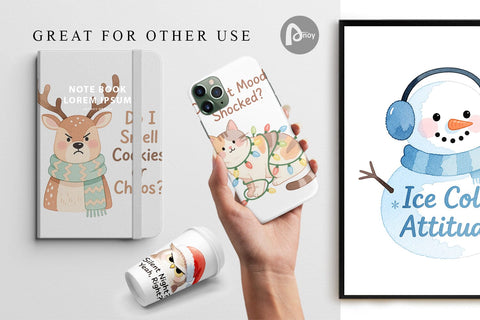 Digital Paper Quotes Watercolor Grumpy Animals Christmas Digital Pattern artnoy 