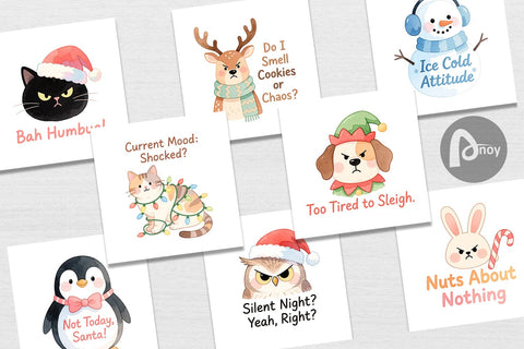 Digital Paper Quotes Watercolor Grumpy Animals Christmas Digital Pattern artnoy 