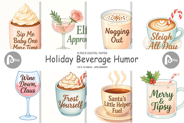 Digital Paper Quotes Watercolor Holiday Beverage Humor Digital Pattern artnoy 
