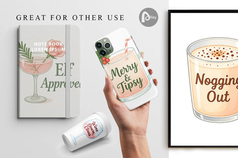 Digital Paper Quotes Watercolor Holiday Beverage Humor Digital Pattern artnoy 