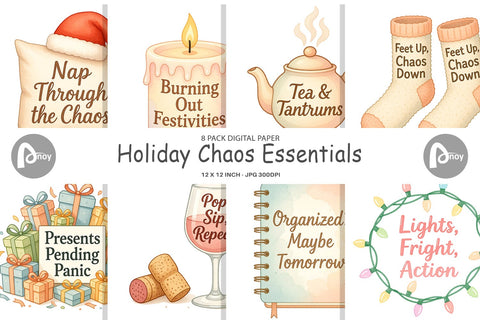 Digital Paper Quotes Watercolor Holiday Chaos Essentials Digital Pattern artnoy 