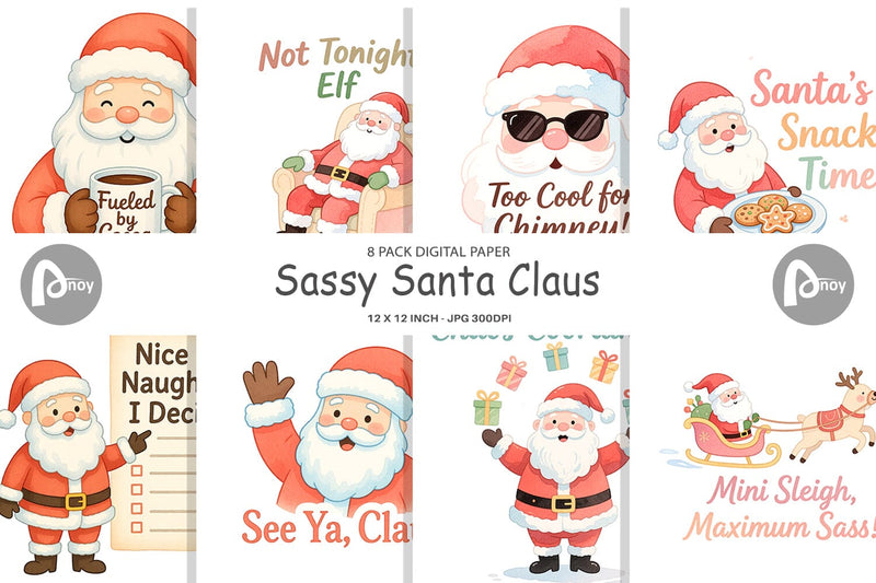 Digital Paper Quotes Watercolor Sassy Santa Claus Digital Pattern artnoy 