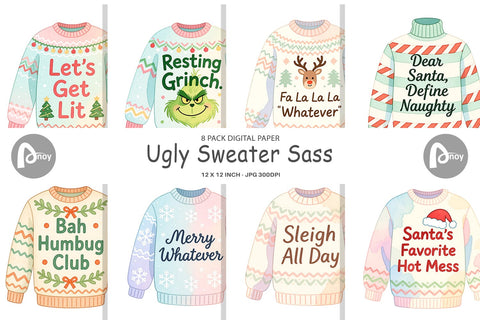 Digital Paper Quotes Watercolor Ugly Sweater Sass Digital Pattern artnoy 