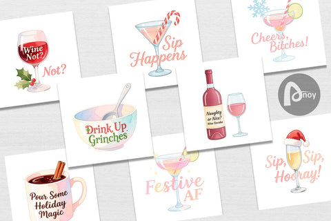 Digital Paper Quotes Watercolor Wine and Whine Holidays Digital Pattern artnoy 