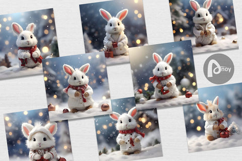 Digital Paper Rabbit Christmas Digital Pattern artnoy 