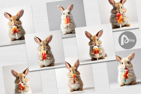 Digital Paper Rabbit Eating Ice Cream Digital Pattern artnoy 