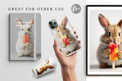 Digital Paper Rabbit Eating Ice Cream Digital Pattern artnoy 