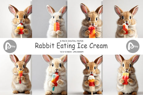 Digital Paper Rabbit Eating Ice Cream Digital Pattern artnoy 