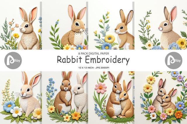 Digital Paper Rabbit Embroidery Digital Pattern artnoy 