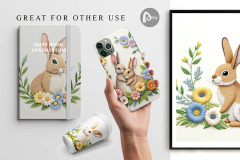 Digital Paper Rabbit Embroidery Digital Pattern artnoy 