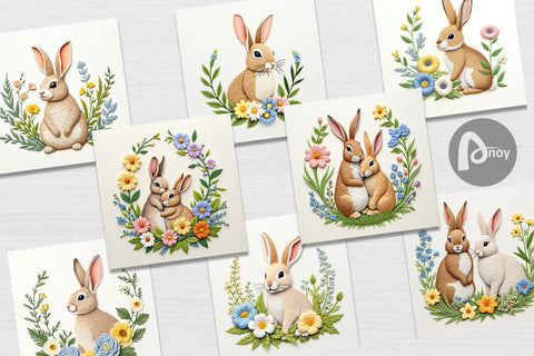 Digital Paper Rabbit Embroidery Digital Pattern artnoy 