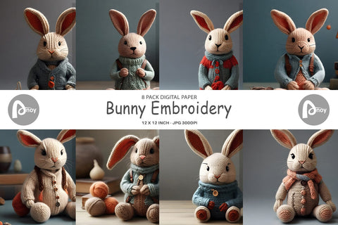 Digital Paper Rabbit Embroidery Digital Pattern artnoy 