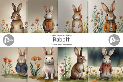 Digital Paper Rabbit illustration Digital Pattern artnoy 